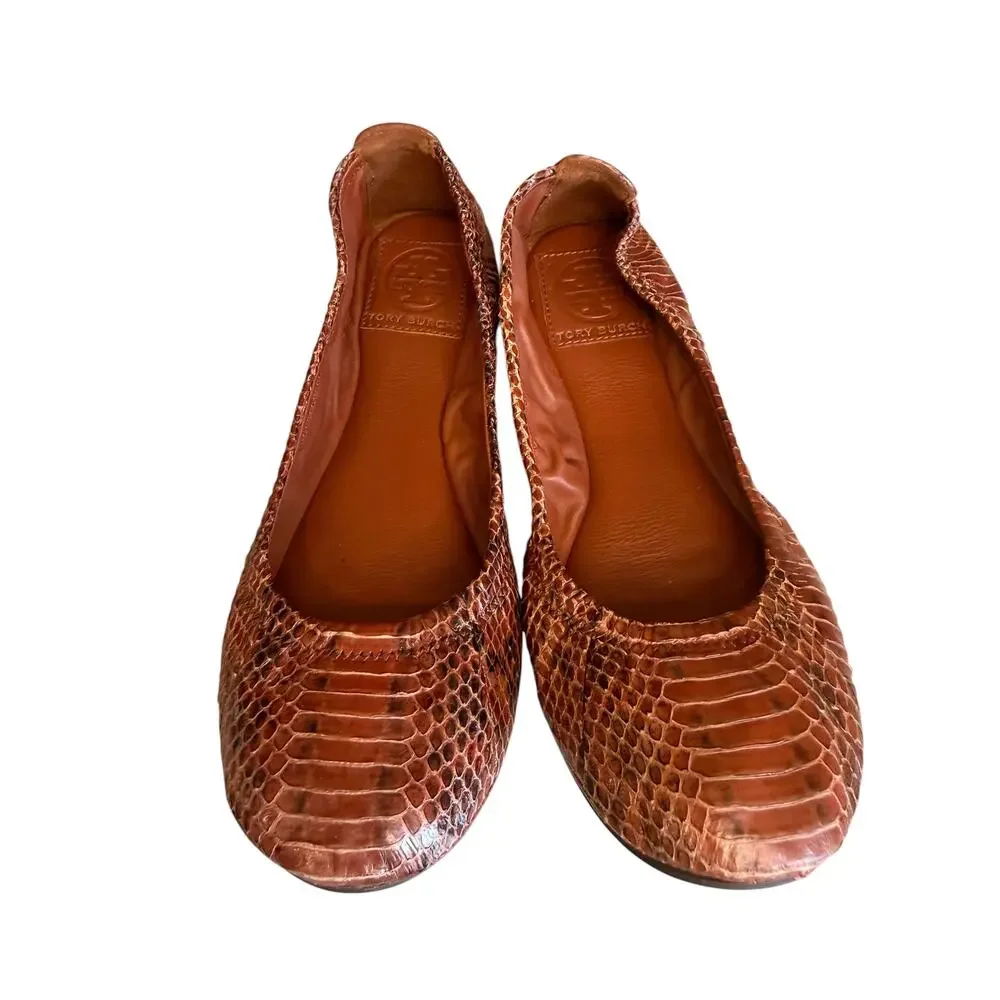 Tory Burch Eddie Snake Python Print Ballet Flats Whiskey 7